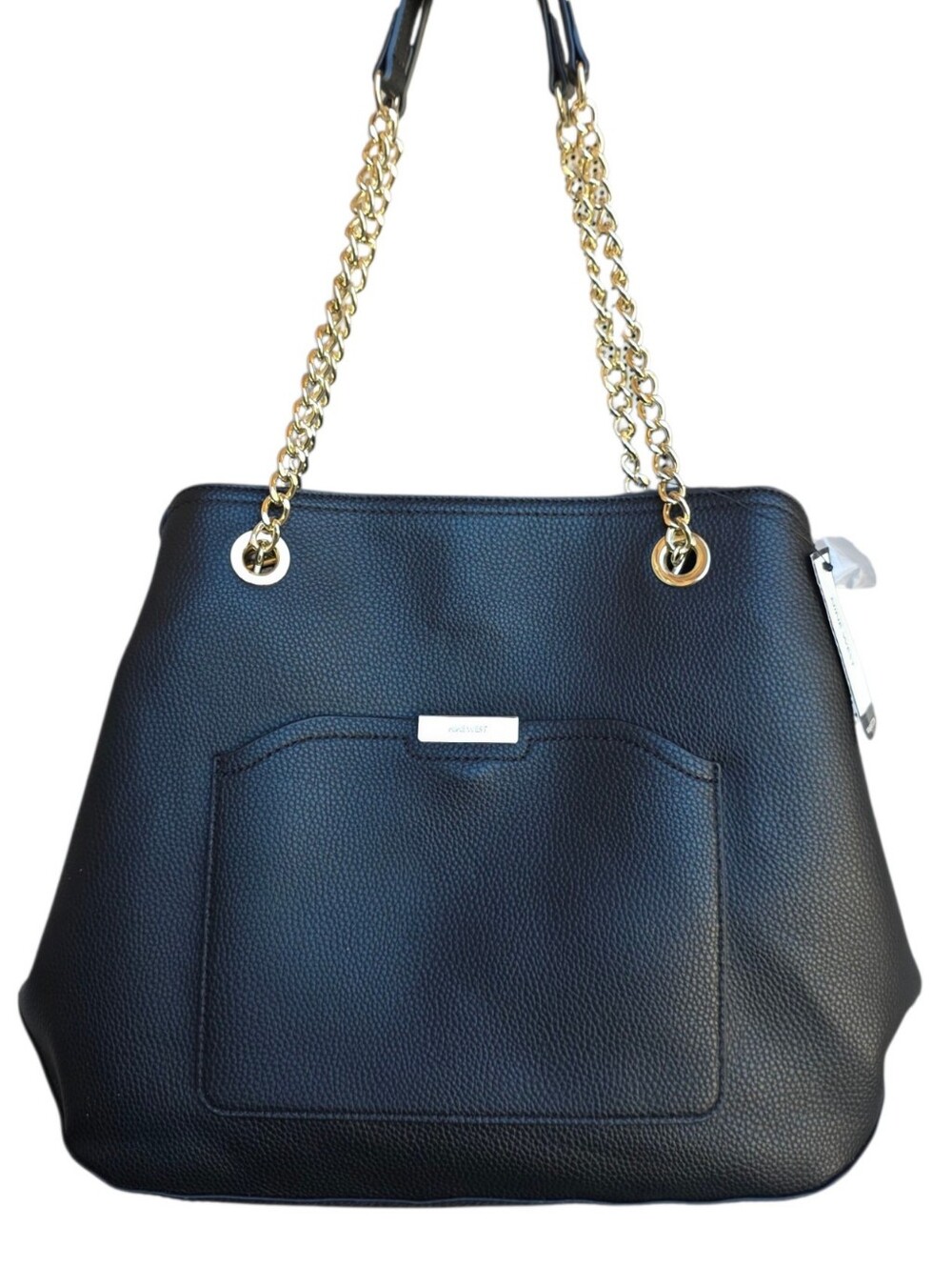 Nine West Canbury Convertible Black Tote Pebbled Faux Leather Gold Chain Straps